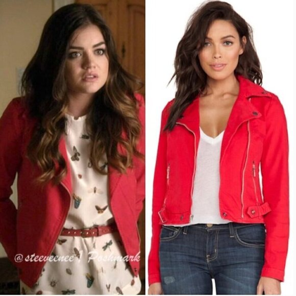 Current/Elliot Denim The Biker Jacket in Victory Red ASO Aria Montgomery - Picture 2 of 10